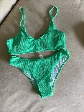 SHEIN Mint Green Textured Bikini Set